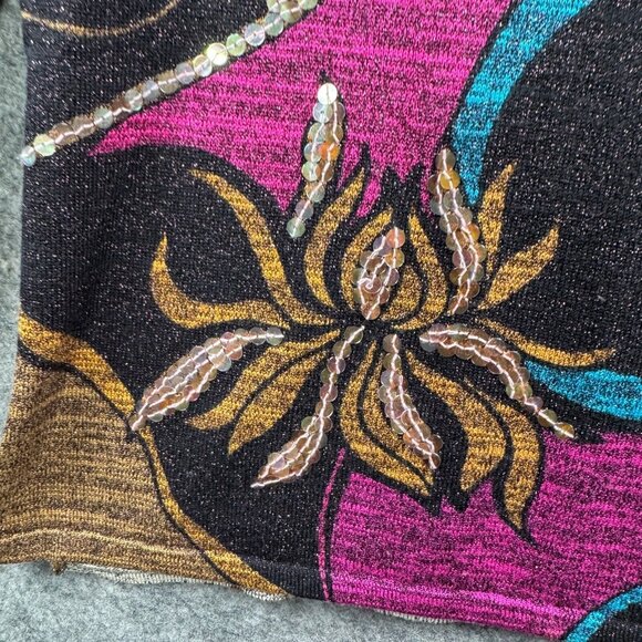 Ruby Cho Top Womens M Silk Blend Fur Collar Metallic Sequin Formal Floral Artsy - Picture 5 of 9